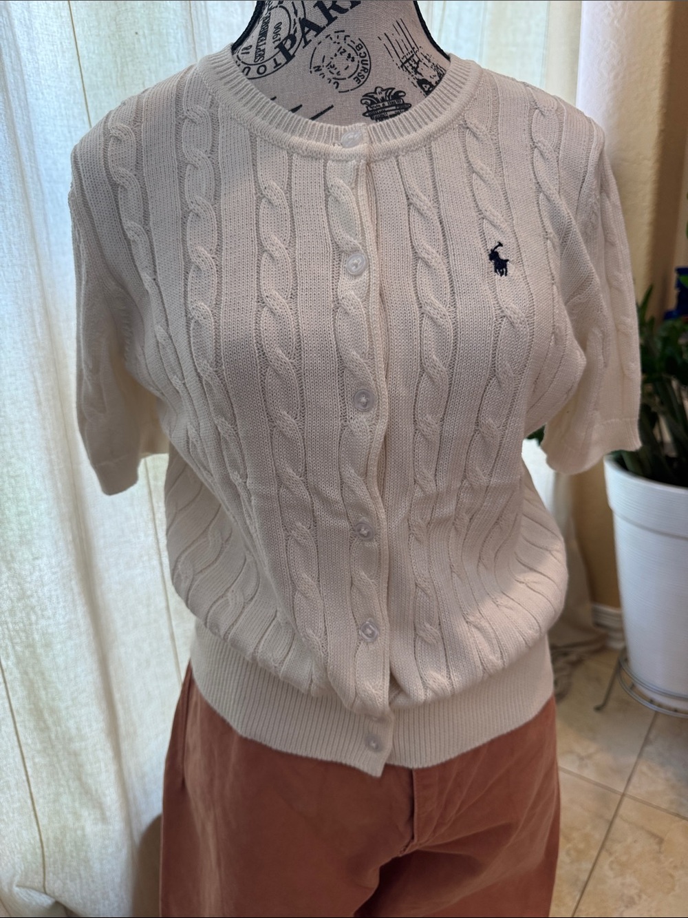 Ralph Lauren Cream Cable Knit Short-Sleeve Cardigan